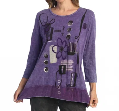 Jess & Jane Botany Mineral Washed Cotton Georgette Contrast Top In Purple