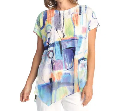 Jess & Jane Bristol Light Knit Asymmetric Top In Blue In Multi