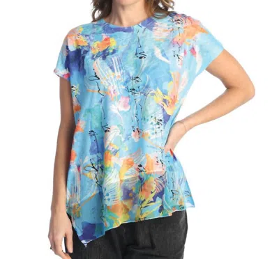 Jess & Jane Brook Light Knit Asymmetric Top In Pattern In Blue