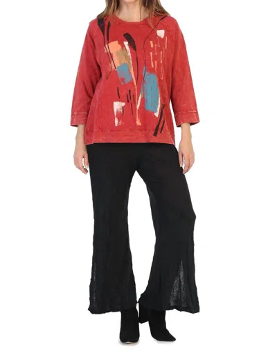 Jess & Jane Brush Strokes Mineral Washed French Terry Top In Red