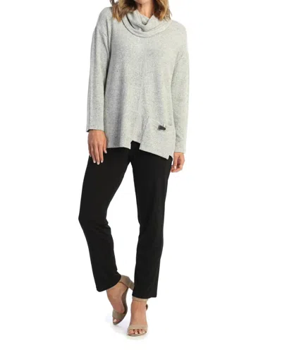 Jess & Jane Brushed Knit Pocket & Cowl Neck Top - Plus In Grey In Gray