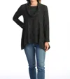 Jess & Jane Brushed Knit Pocket & Cowl Neck Top In Black In Animal Print