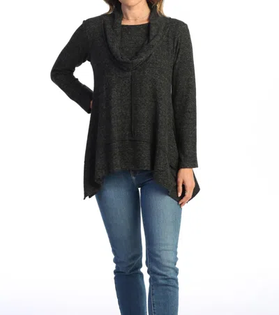 Jess & Jane Brushed Knit Pocket & Cowl Neck Top In Black In Animal Print