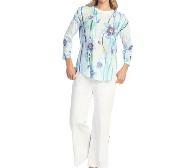 Jess & Jane Burnout 3/4 Sleeve Crewneck Top In Blue Belle In Multi
