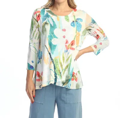 Jess & Jane Burnout Mesh Contrast Top In Lemonade In Multi