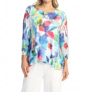 Jess & Jane Burnout Tunic With Mesh Contrast Top In Charlotte Multi In Blue