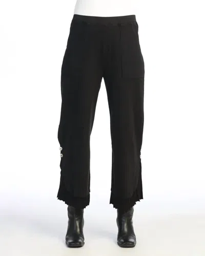Jess & Jane Button Accent Mineral Wash Cotton Pant In Jet Black