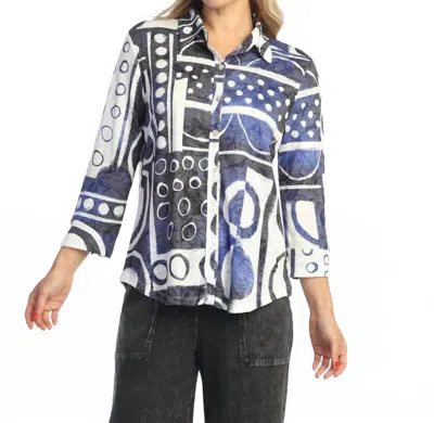 Jess & Jane Button Down Shirt With 3/4 Sleeve In Dottie In Multi