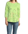 Jess & Jane Calypso Printed Cotton Top - Plus In Green In Green
