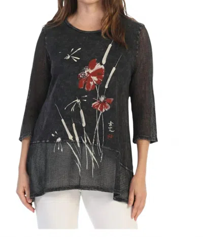 Jess & Jane Camelia Asymmetric Mesh Tunic In Black In Gray