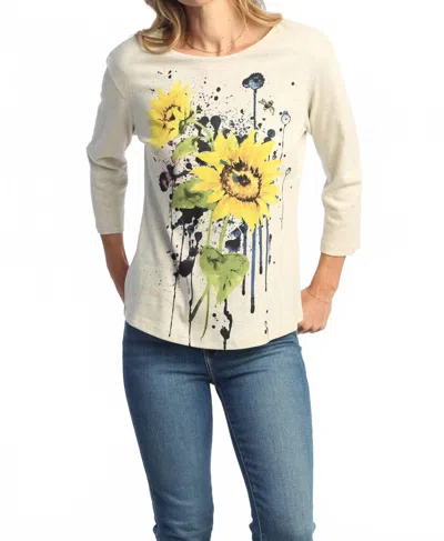 Jess & Jane Cameo Printed Cotton Top In Oatmeal In Multi