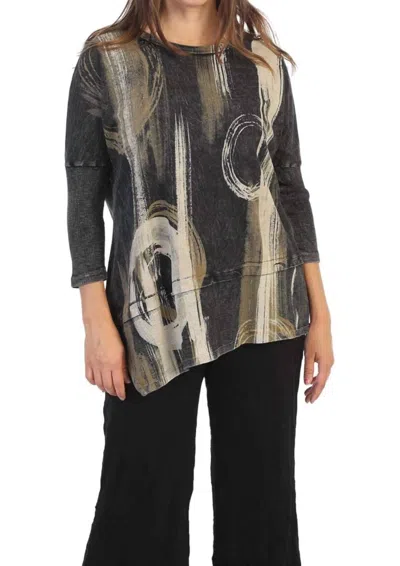 Jess & Jane Canali Mineral Washed Dolman Sleeve Cotton Tunic In Multi In Black