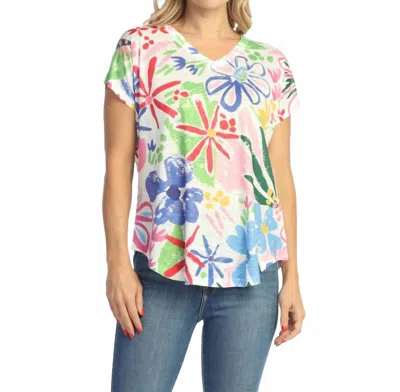 Jess & Jane Cap Sleeve Top In Rosy In Multi
