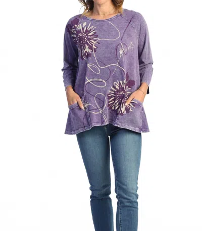 Jess & Jane Carmen Mineral Washed Patch Pocket Cotton Top In Purple