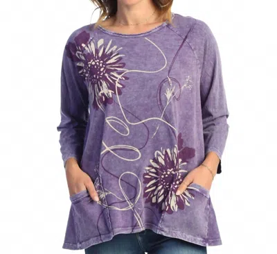 Jess & Jane Carmen Mineral Washed Patch Pocket Tunic Top In Purple In Blue