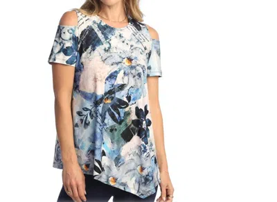 Jess & Jane Carolina Cold Shoulder Asymmetric Top In Multi In Blue
