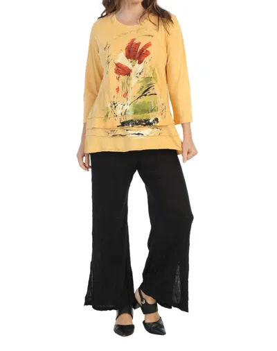 Jess & Jane Celine Mineral Washed Cotton Layered Top In Wheat In Yellow