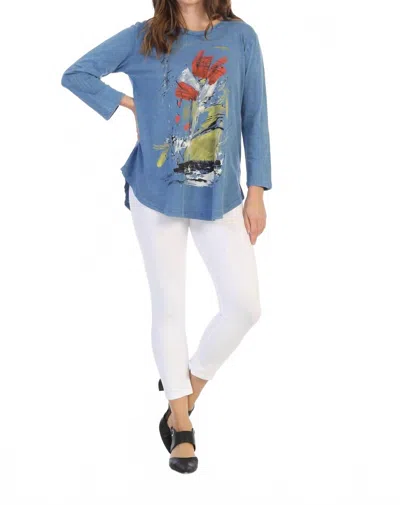 Jess & Jane Celine Mineral Washed Cotton Top In Multi In Blue