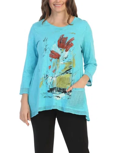 Jess & Jane Celine Mineral Washed Mesh Contrast Cotton Top In Aqua Blue In Multi