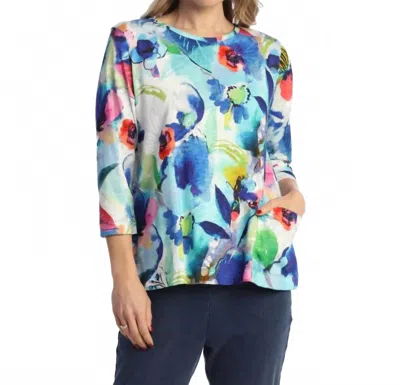 Jess & Jane Charlotte Three Fourth Sleeve Boxy Top In Multi