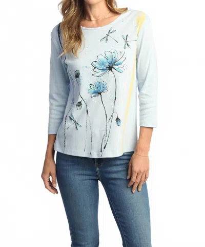 Jess & Jane Cherish Floral Cotton Top - Plus In Light Blue