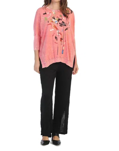Jess & Jane Chicas Mineral Washed Cotton Dolman Sleeve Top In Coral In Pink