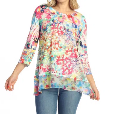 Jess & Jane Chiffon Hem Top In Meadow In Neutral
