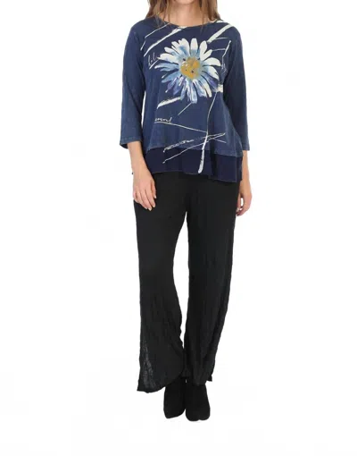 Jess & Jane Chit Chat Mineral Washed Cotton Georgette Contrast Tunic Top In Multi In Blue