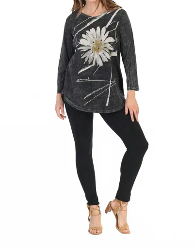 Jess & Jane Chit Chat Mineral Washed Cotton Top In Black In Multi