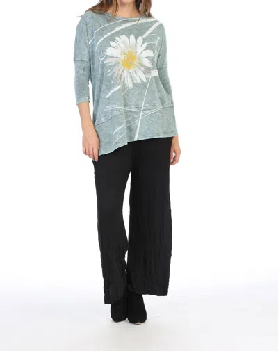 Jess & Jane Chit Chat Mineral Washed Dolman Sleeve Cotton Top In Teal In Blue