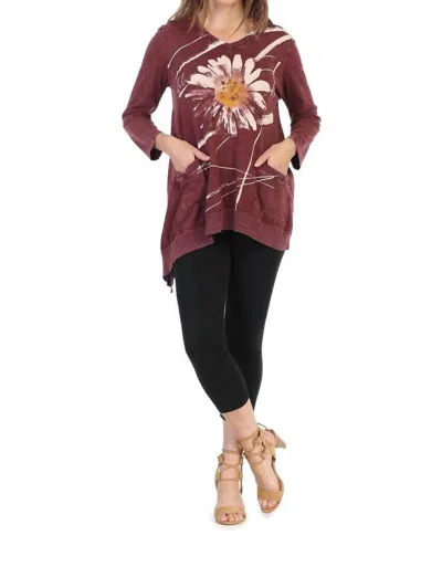 Jess & Jane Chit Chat Mineral Washed Patch Pocket Cotton Tunic In Wine In Burgundy