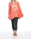 Jess & Jane Chit Chat Wave Knit Mineral Washed Tunic Top In Coral In Orange