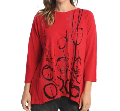 Jess & Jane Circles Mineral Washed Patch Pocket Cotton Top In Red