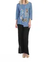 Jess & Jane City Pups Mineral Washed Ribbed Cotton Tunic Top In Marine In Blue