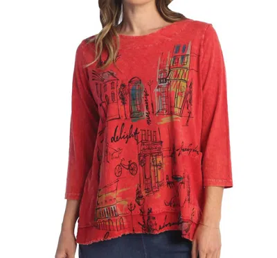 Jess & Jane Cityscape Mineral Washed Cotton Pocket Top - Plus In Red