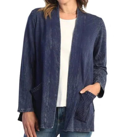 Jess & Jane Cotton Fleece Kimono Jacket In Denim In Blue