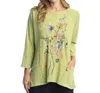 Jess & Jane Cotton Patch Pocket Tunic Top In Primrose In Green