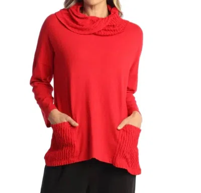 Jess & Jane Criss Cross Cowl Neck Tunic Top In Jet Red