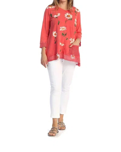 Jess & Jane Daisy Fun Mineral Washed Mesh Contrast Top In Watermelon In Multi