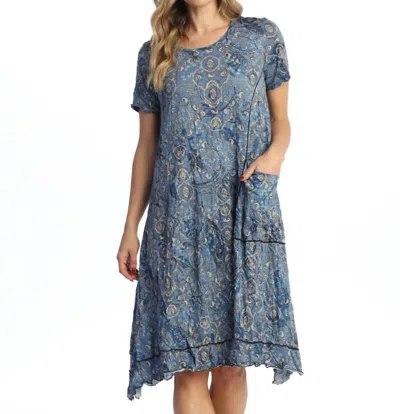 Jess & Jane Dakota Crushed Short Sleeves Pocket Dress In Blue