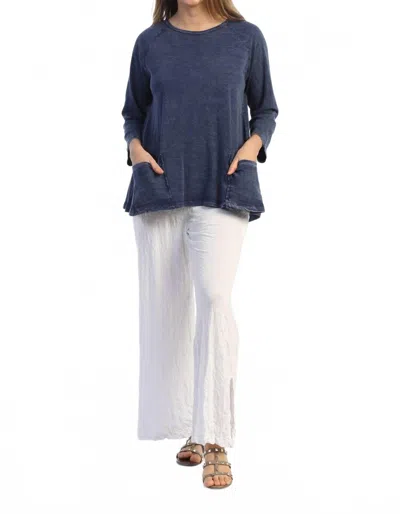 Jess & Jane Denim Mineral Washed Patch Pocket Cotton Top In Denim Blue