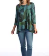 Jess & Jane Doodles Slinky Knit High Low Tunic In Teal In Blue