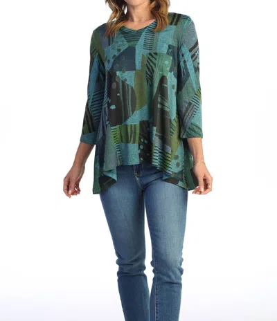Jess & Jane Doodles Slinky Knit High Low Tunic In Teal In Blue