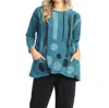 Jess & Jane Drizzle Mineral Washed Patch Pocket Tunic Top In Cypress In Multi