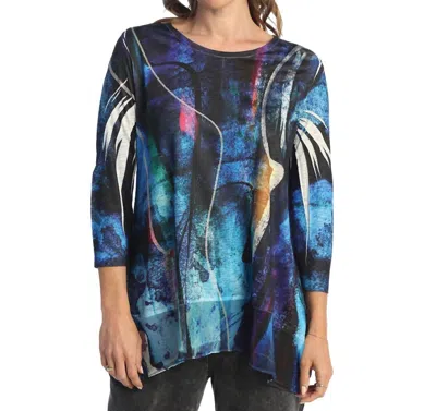 Jess & Jane Eclipse Chiffon Hem Top In Blue Multi