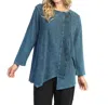 Jess & Jane Faux Wrap Top With Wavy Contrast In Sapphire In Blue