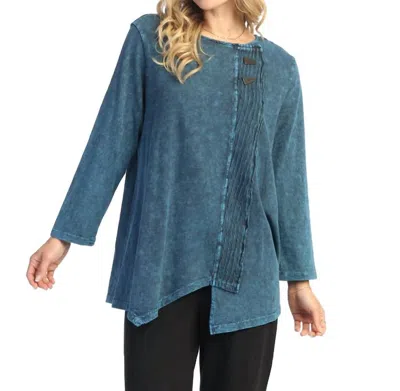 Jess & Jane Faux Wrap Top With Wavy Contrast In Sapphire In Blue
