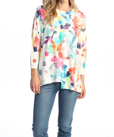 Jess & Jane Felicity Double Knit Contrast Top In Multicolor In White