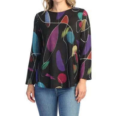 Jess & Jane Frolic French Brush Round Hem Top In Multi Black