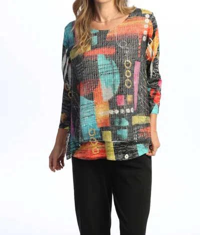 Jess & Jane Geneva Boucle Mesh Top In Blue In Multi